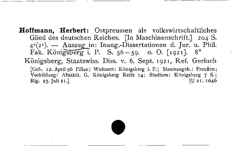[Katalogkarte Dissertationenkatalog bis 1980]