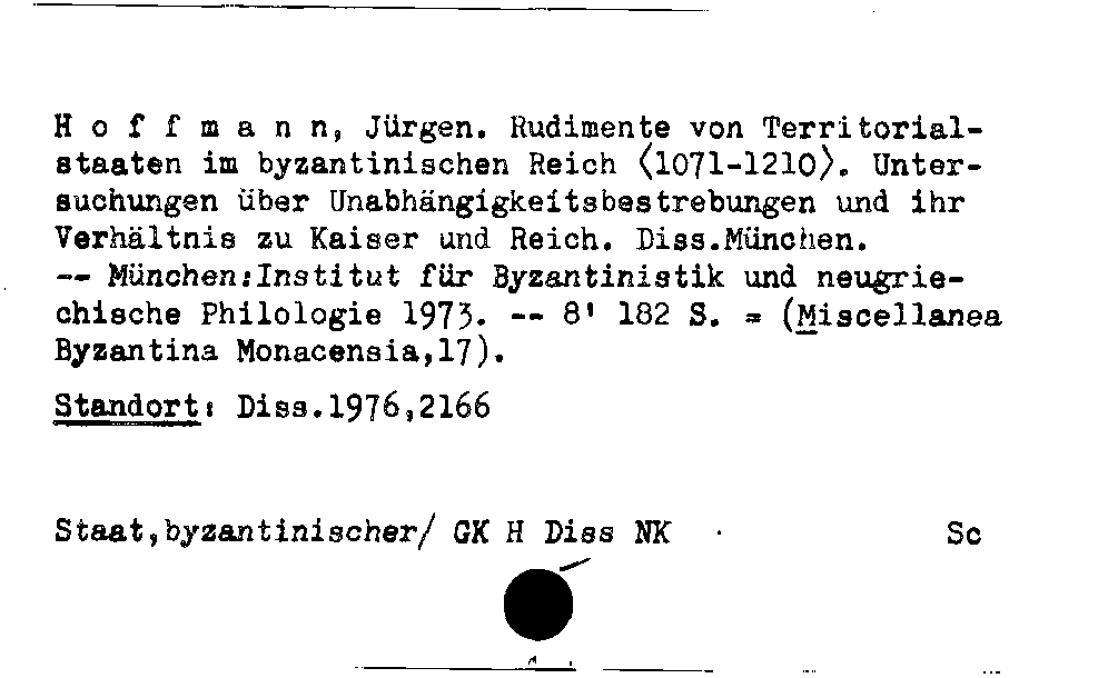 [Katalogkarte Dissertationenkatalog bis 1980]