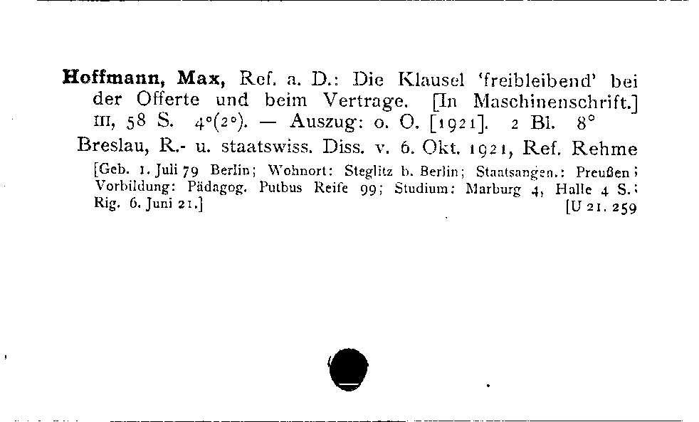 [Katalogkarte Dissertationenkatalog bis 1980]