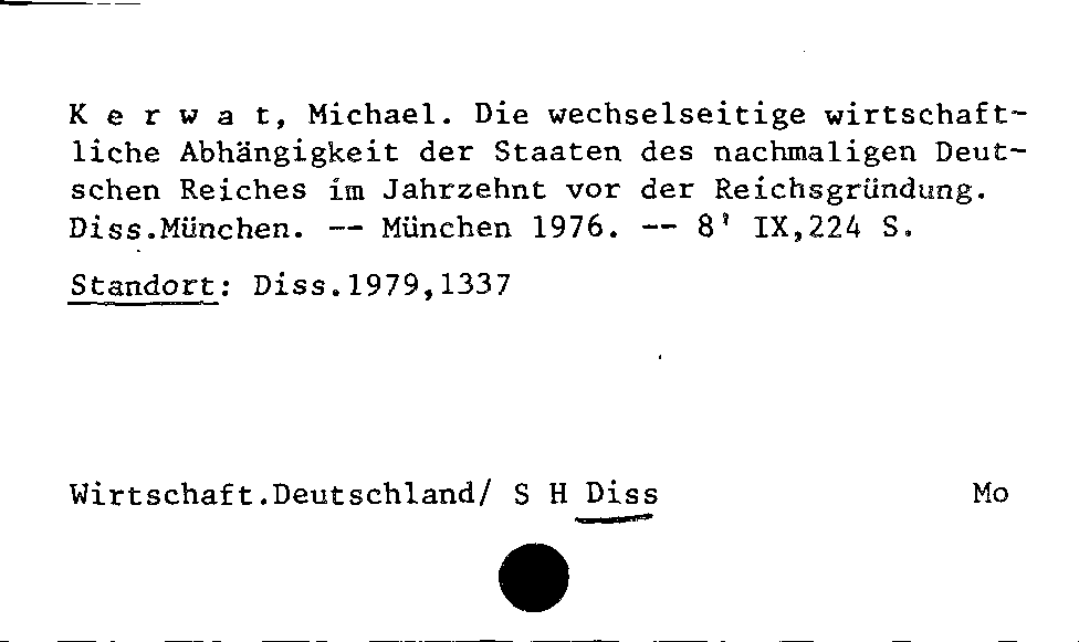 [Katalogkarte Dissertationenkatalog bis 1980]