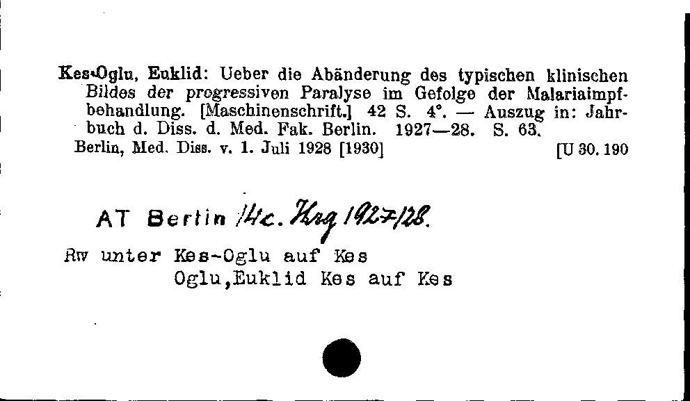 [Katalogkarte Dissertationenkatalog bis 1980]