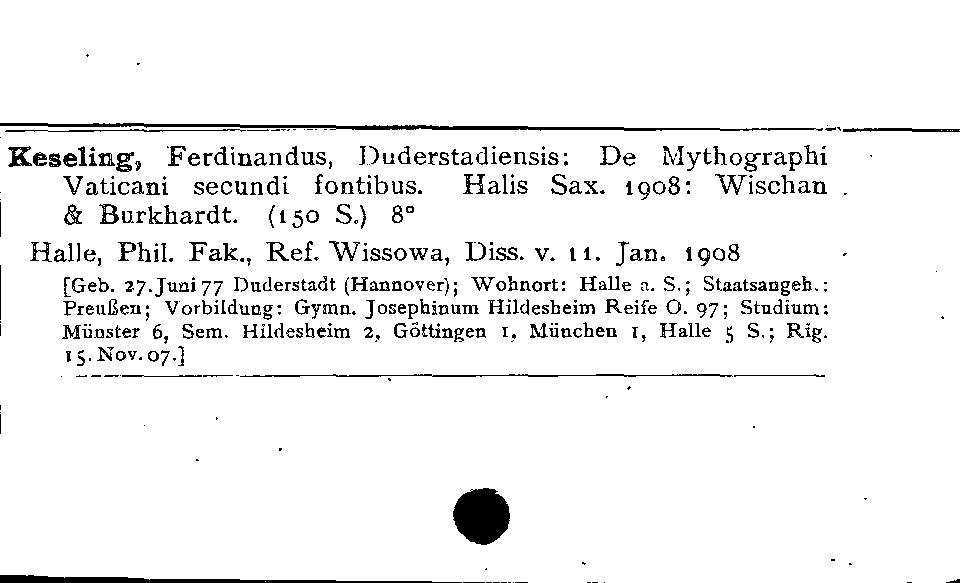 [Katalogkarte Dissertationenkatalog bis 1980]