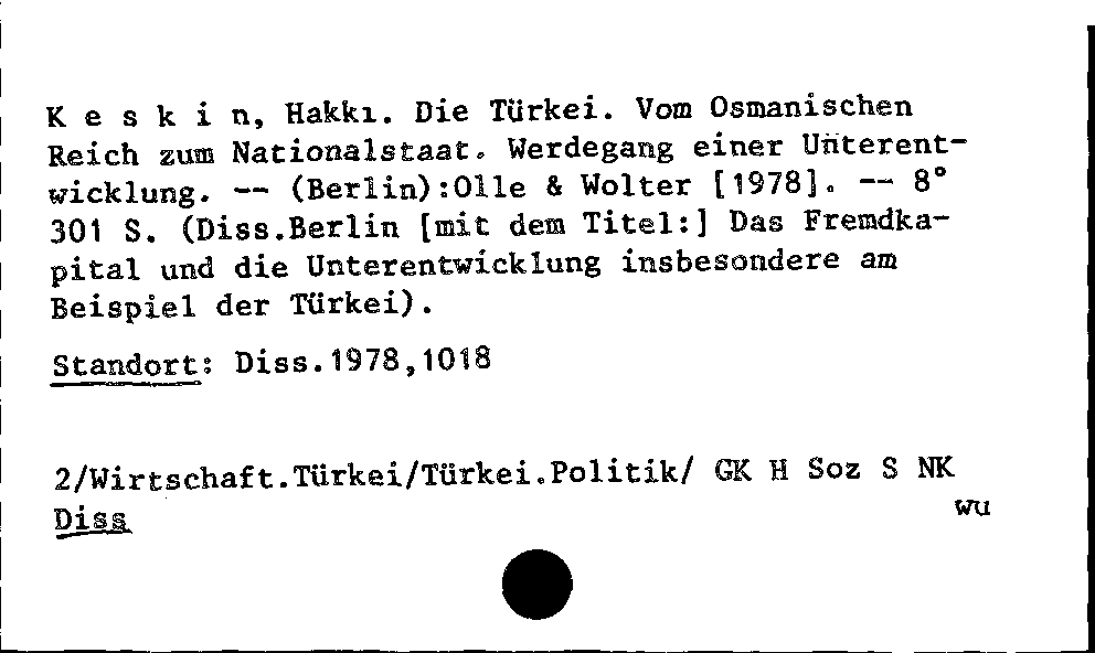 [Katalogkarte Dissertationenkatalog bis 1980]