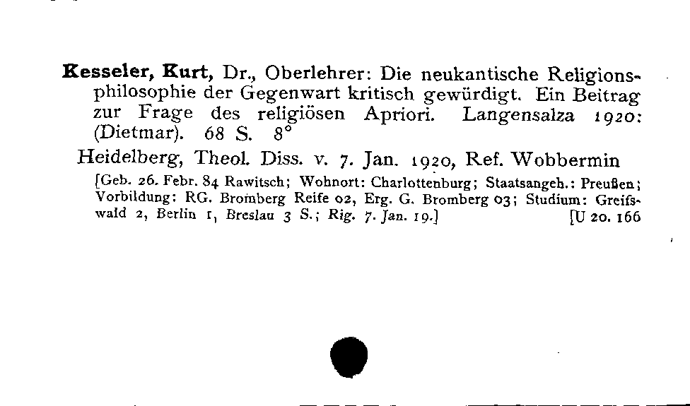 [Katalogkarte Dissertationenkatalog bis 1980]