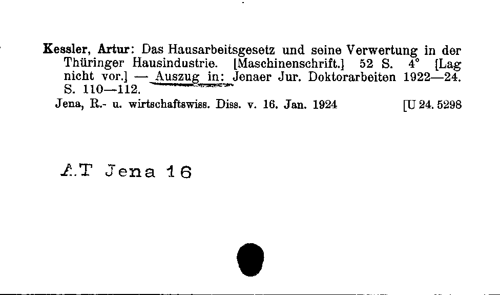 [Katalogkarte Dissertationenkatalog bis 1980]