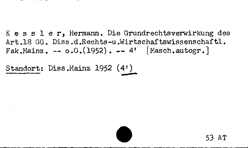 [Katalogkarte Dissertationenkatalog bis 1980]