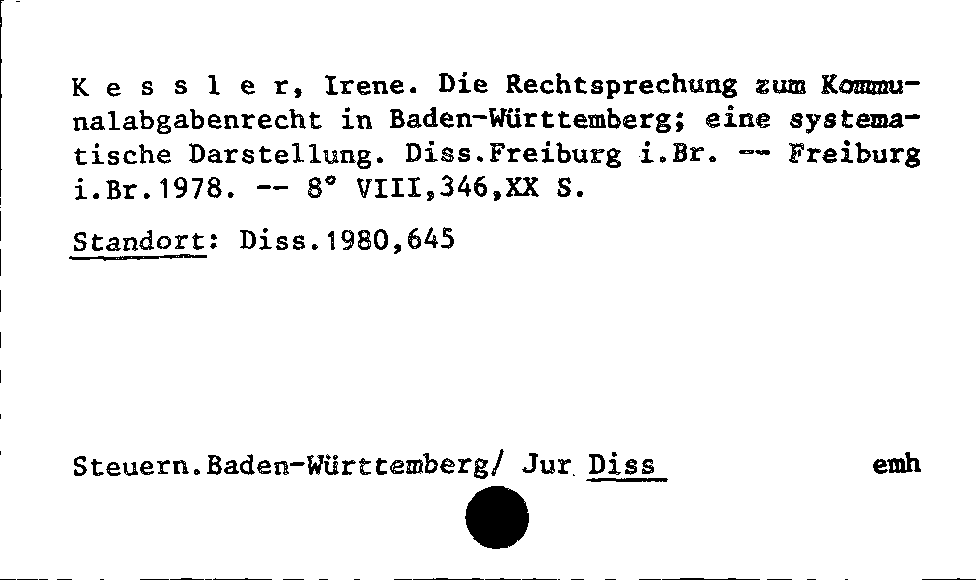 [Katalogkarte Dissertationenkatalog bis 1980]