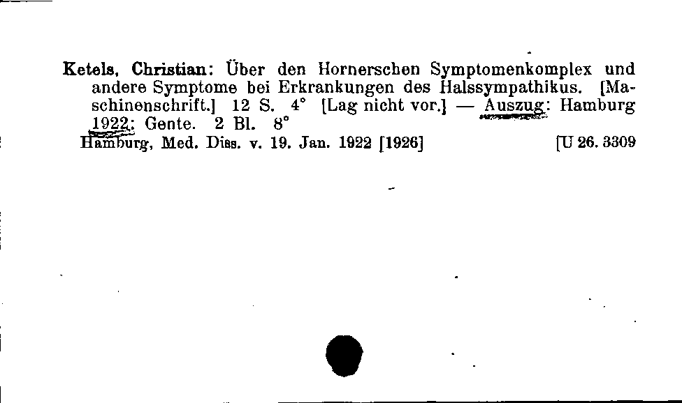 [Katalogkarte Dissertationenkatalog bis 1980]