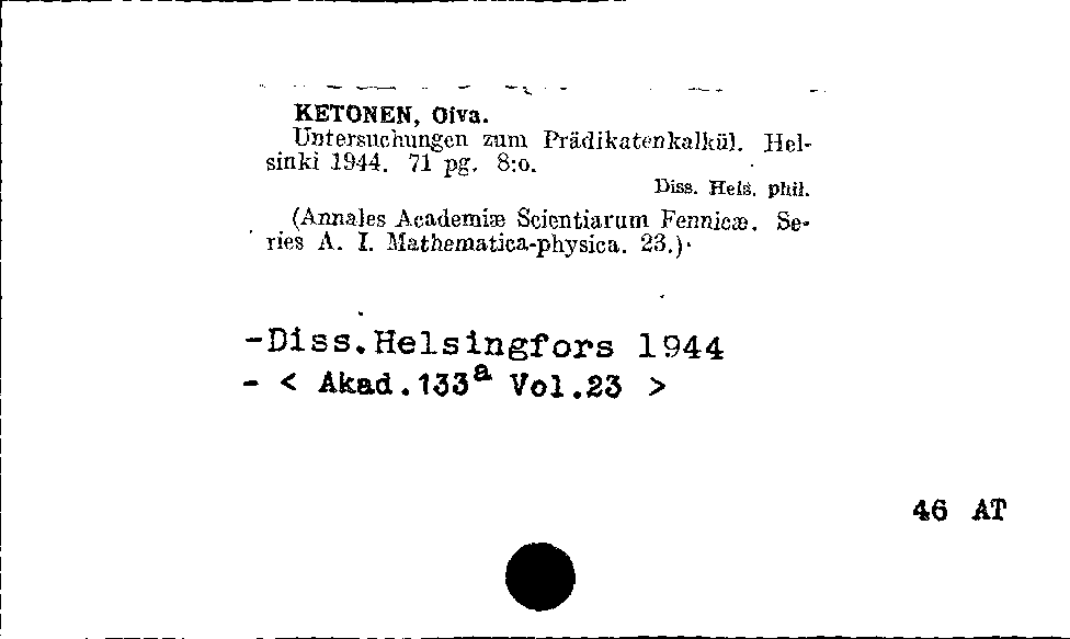 [Katalogkarte Dissertationenkatalog bis 1980]
