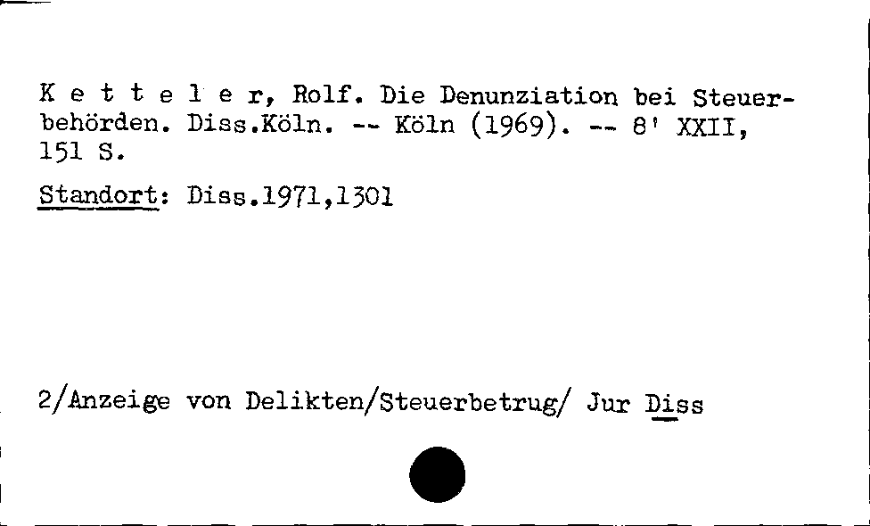 [Katalogkarte Dissertationenkatalog bis 1980]