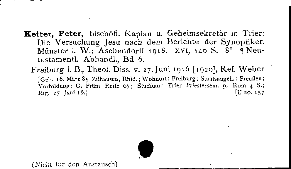 [Katalogkarte Dissertationenkatalog bis 1980]