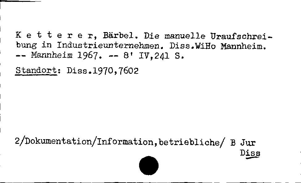 [Katalogkarte Dissertationenkatalog bis 1980]