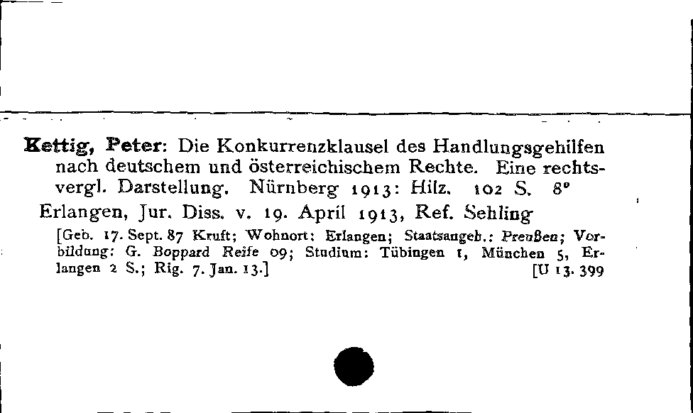 [Katalogkarte Dissertationenkatalog bis 1980]