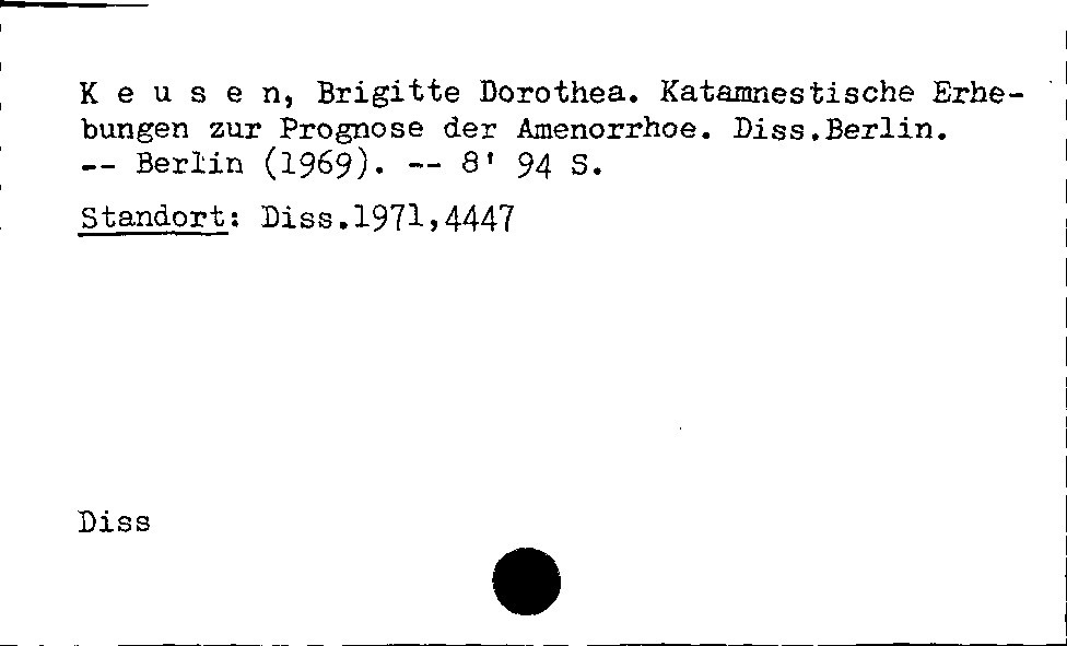 [Katalogkarte Dissertationenkatalog bis 1980]