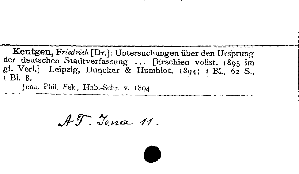 [Katalogkarte Dissertationenkatalog bis 1980]