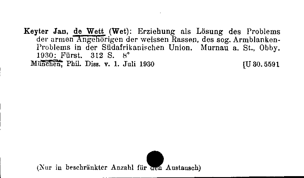 [Katalogkarte Dissertationenkatalog bis 1980]