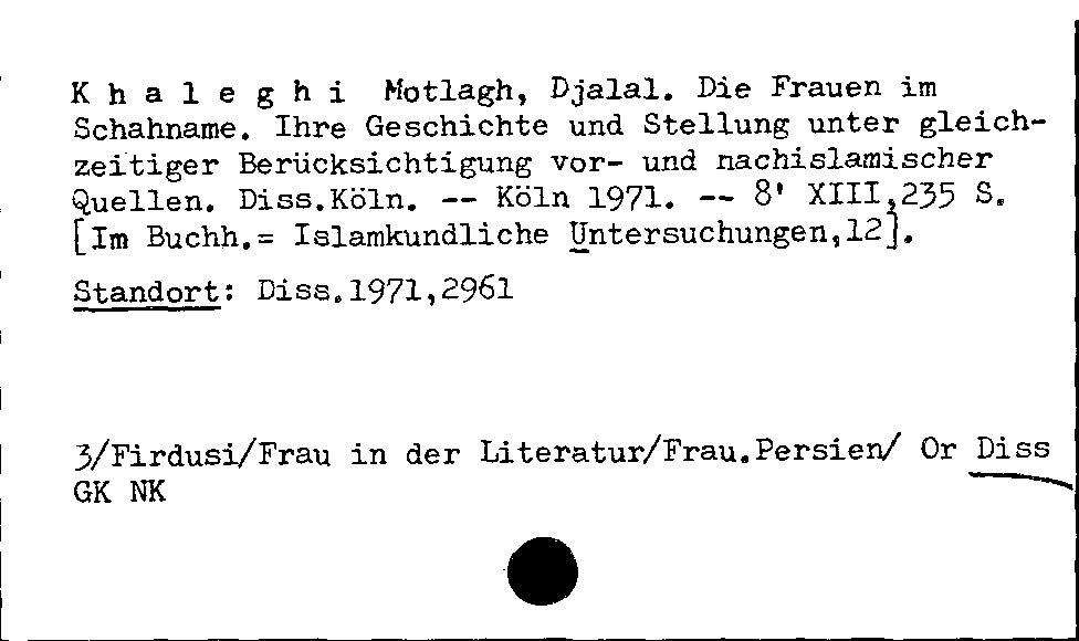 [Katalogkarte Dissertationenkatalog bis 1980]