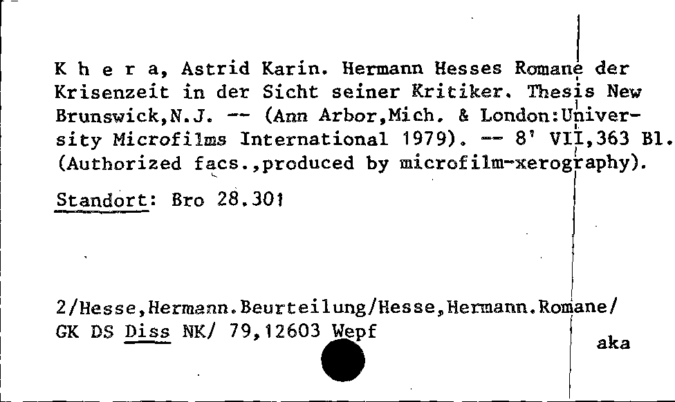 [Katalogkarte Dissertationenkatalog bis 1980]