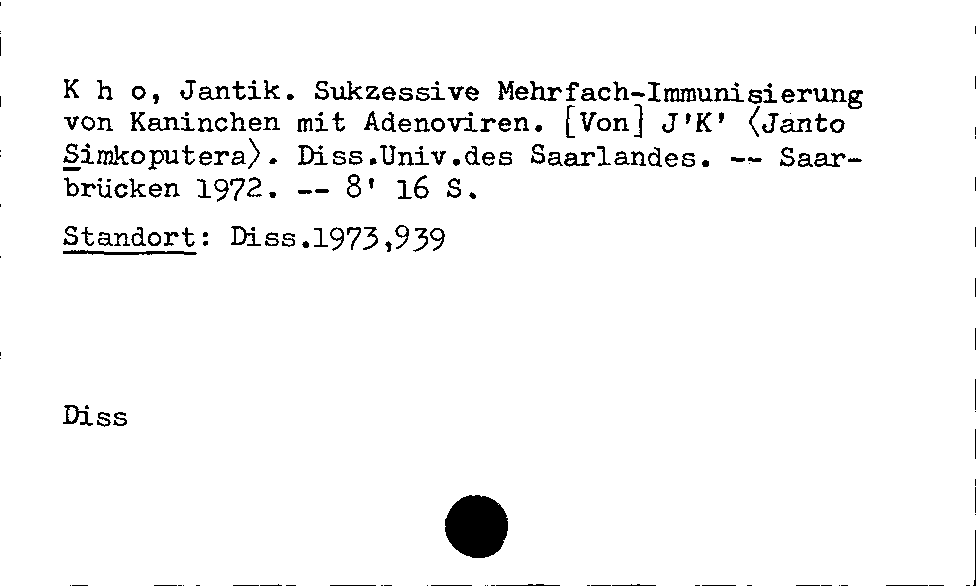 [Katalogkarte Dissertationenkatalog bis 1980]