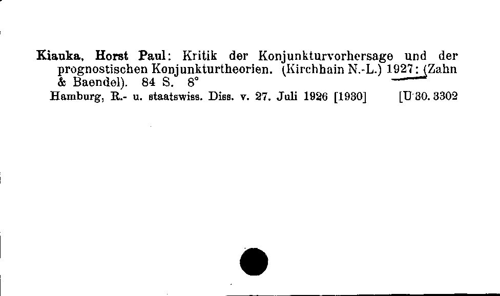 [Katalogkarte Dissertationenkatalog bis 1980]