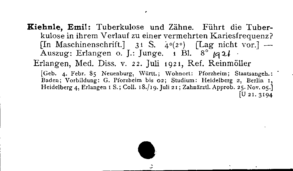 [Katalogkarte Dissertationenkatalog bis 1980]