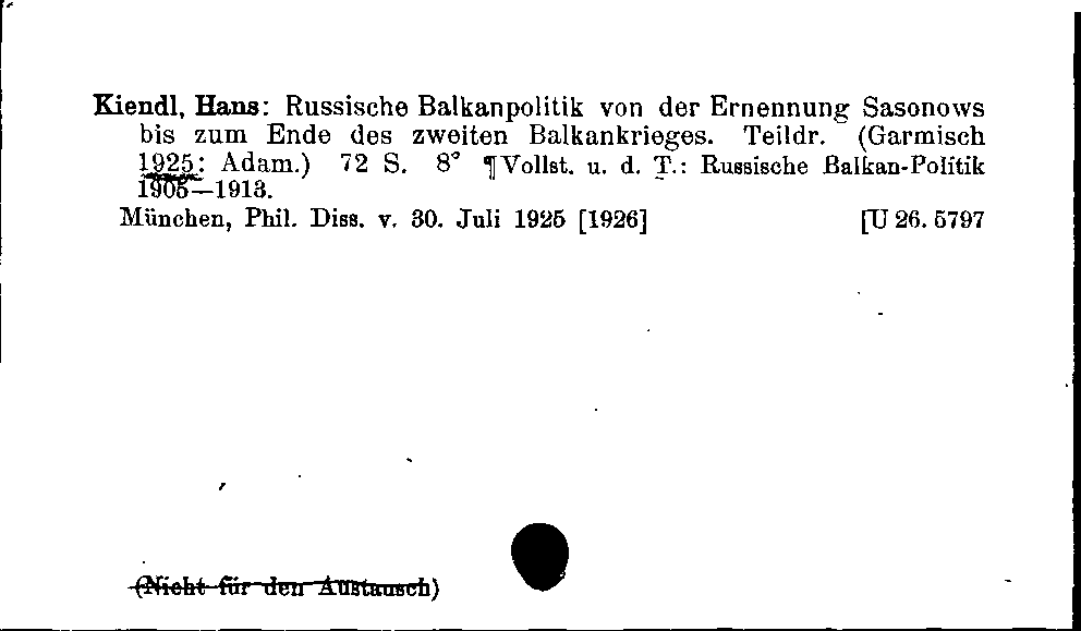 [Katalogkarte Dissertationenkatalog bis 1980]