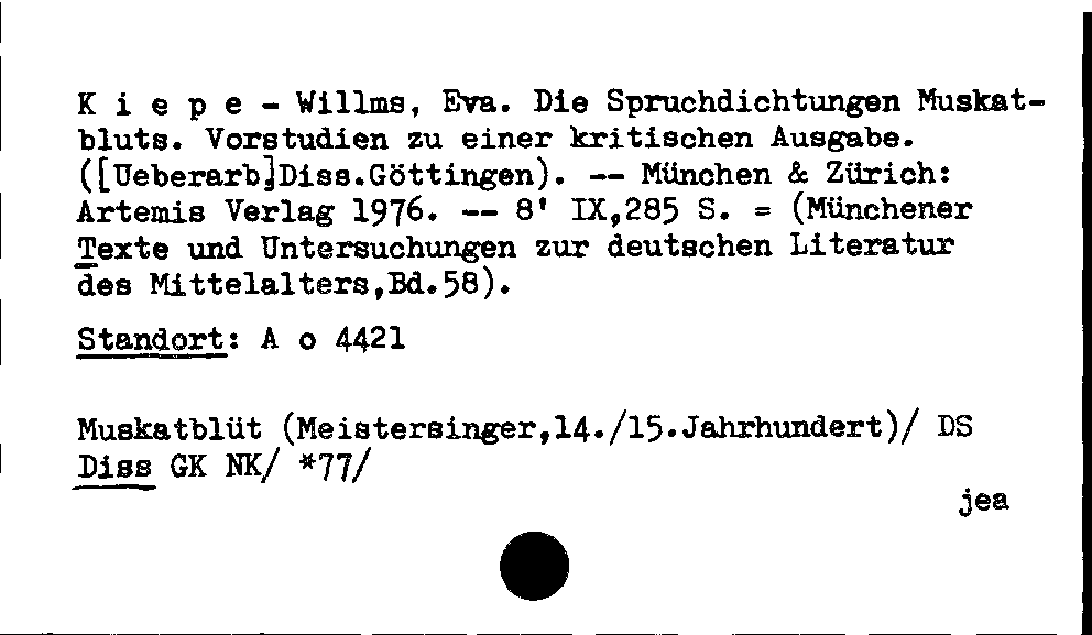 [Katalogkarte Dissertationenkatalog bis 1980]