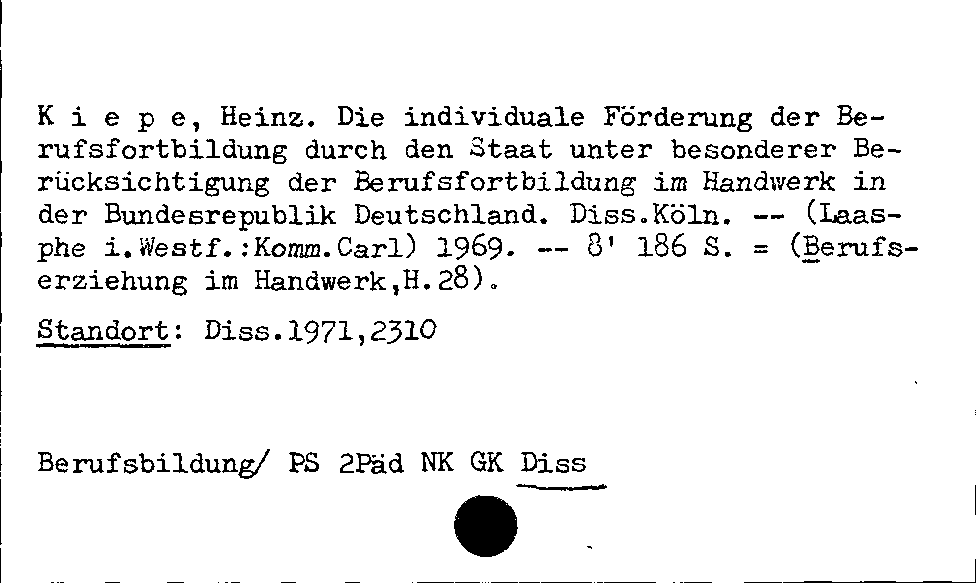 [Katalogkarte Dissertationenkatalog bis 1980]