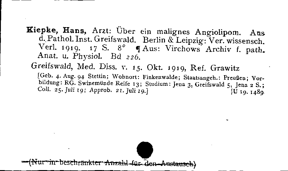 [Katalogkarte Dissertationenkatalog bis 1980]