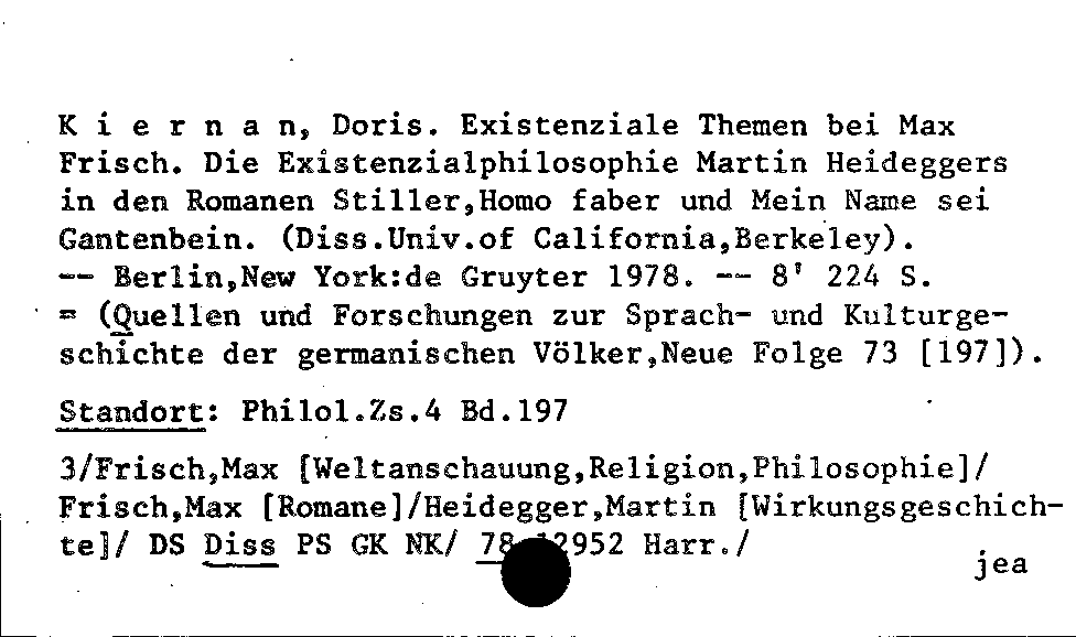 [Katalogkarte Dissertationenkatalog bis 1980]