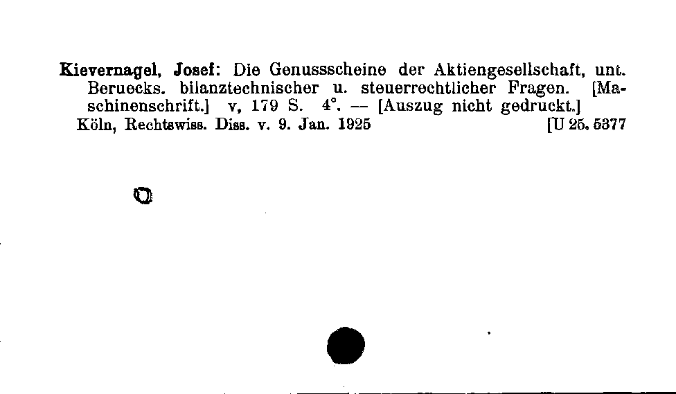 [Katalogkarte Dissertationenkatalog bis 1980]