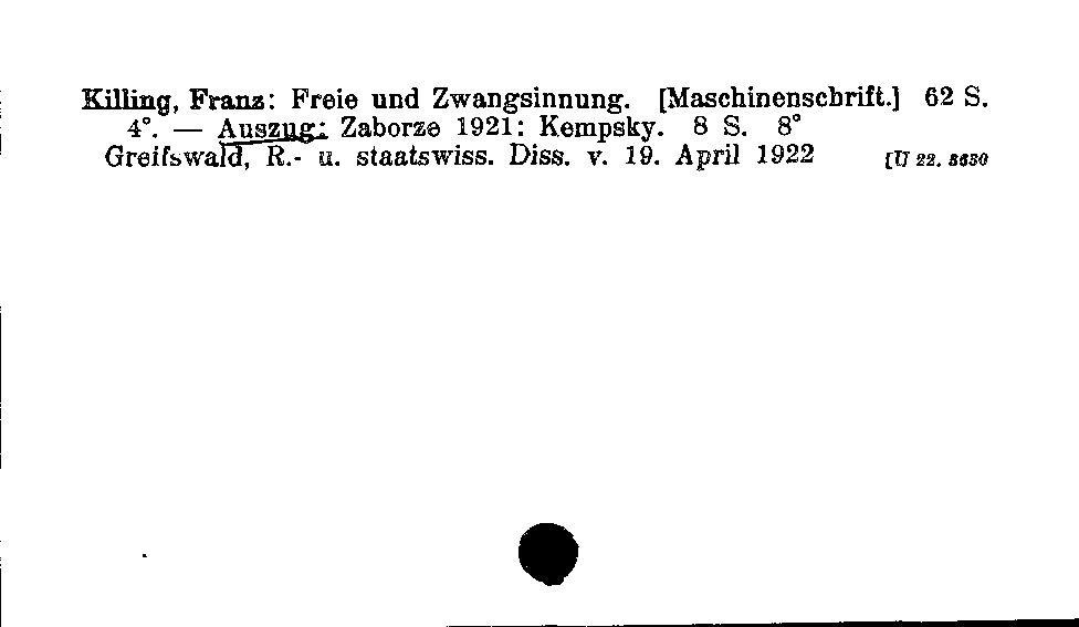 [Katalogkarte Dissertationenkatalog bis 1980]