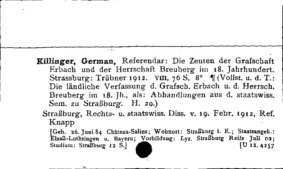 [Katalogkarte Dissertationenkatalog bis 1980]