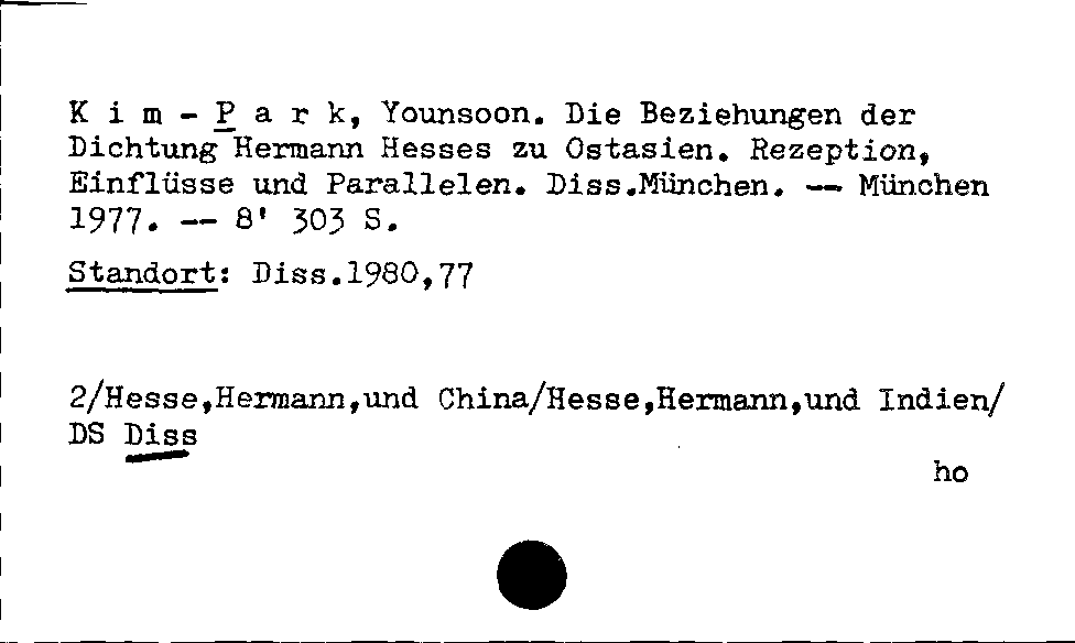 [Katalogkarte Dissertationenkatalog bis 1980]