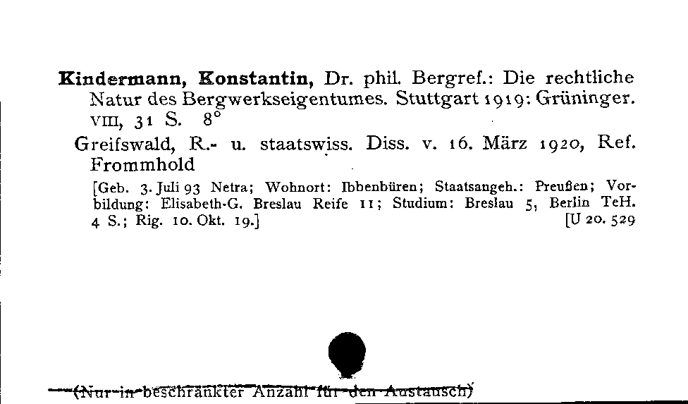 [Katalogkarte Dissertationenkatalog bis 1980]