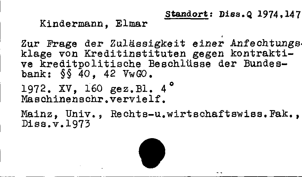 [Katalogkarte Dissertationenkatalog bis 1980]