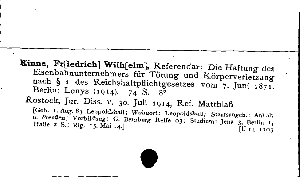 [Katalogkarte Dissertationenkatalog bis 1980]