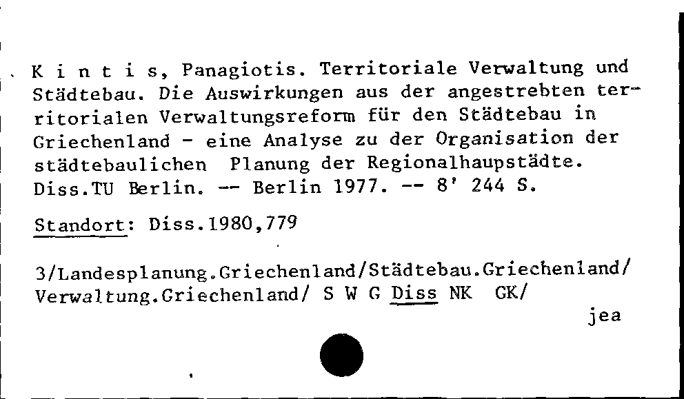 [Katalogkarte Dissertationenkatalog bis 1980]