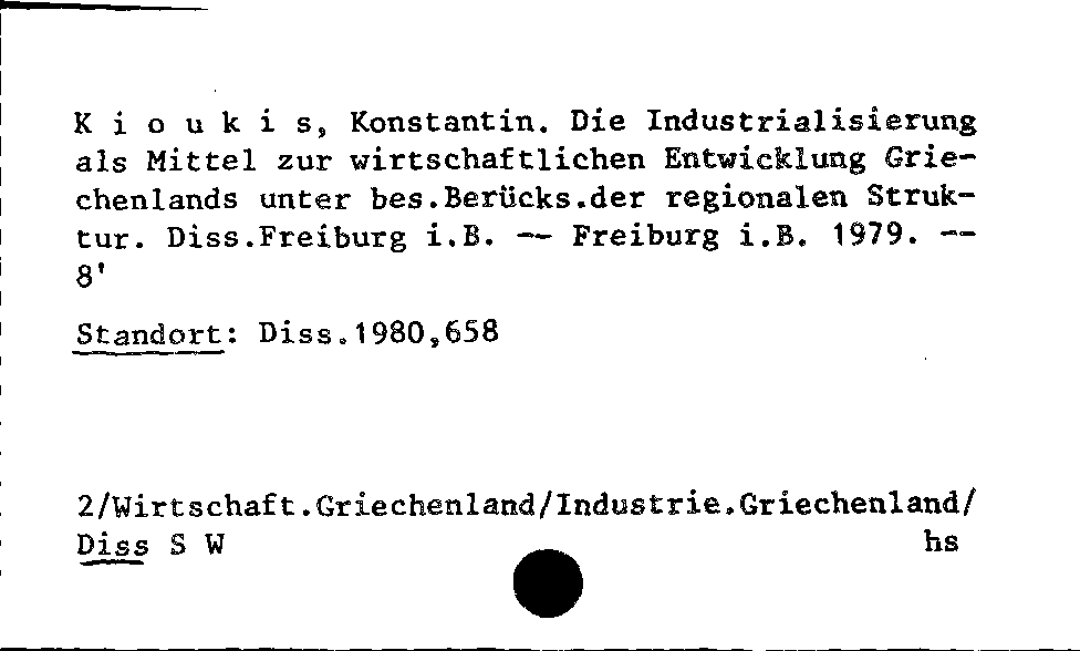 [Katalogkarte Dissertationenkatalog bis 1980]