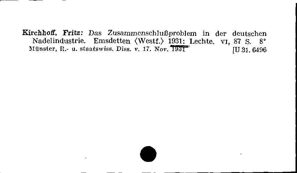 [Katalogkarte Dissertationenkatalog bis 1980]