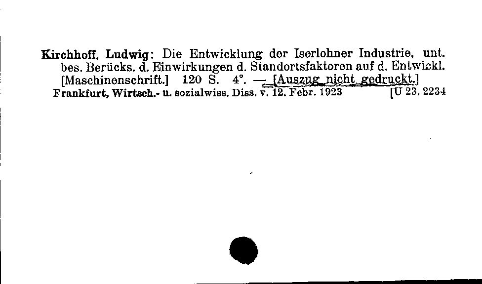 [Katalogkarte Dissertationenkatalog bis 1980]