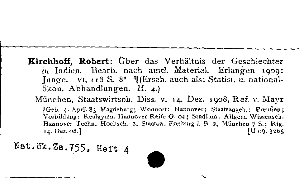 [Katalogkarte Dissertationenkatalog bis 1980]