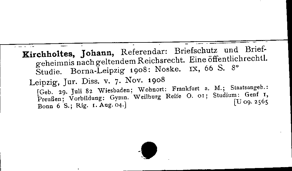 [Katalogkarte Dissertationenkatalog bis 1980]