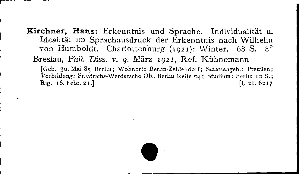 [Katalogkarte Dissertationenkatalog bis 1980]