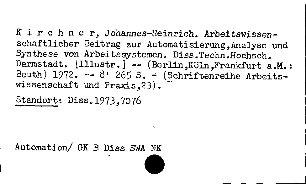 [Katalogkarte Dissertationenkatalog bis 1980]