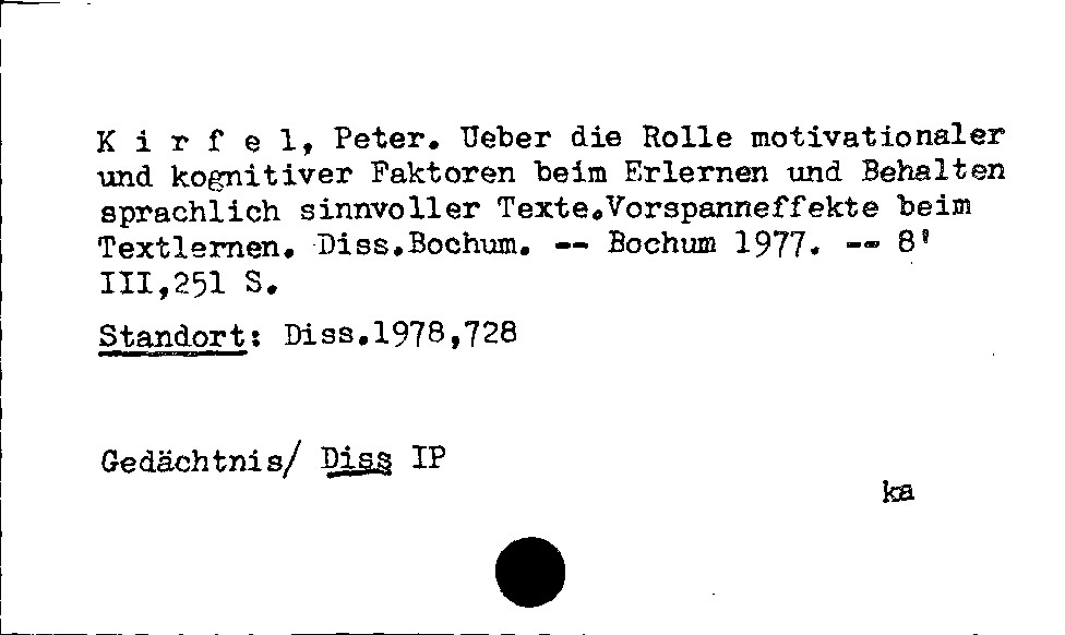 [Katalogkarte Dissertationenkatalog bis 1980]