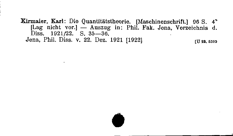 [Katalogkarte Dissertationenkatalog bis 1980]