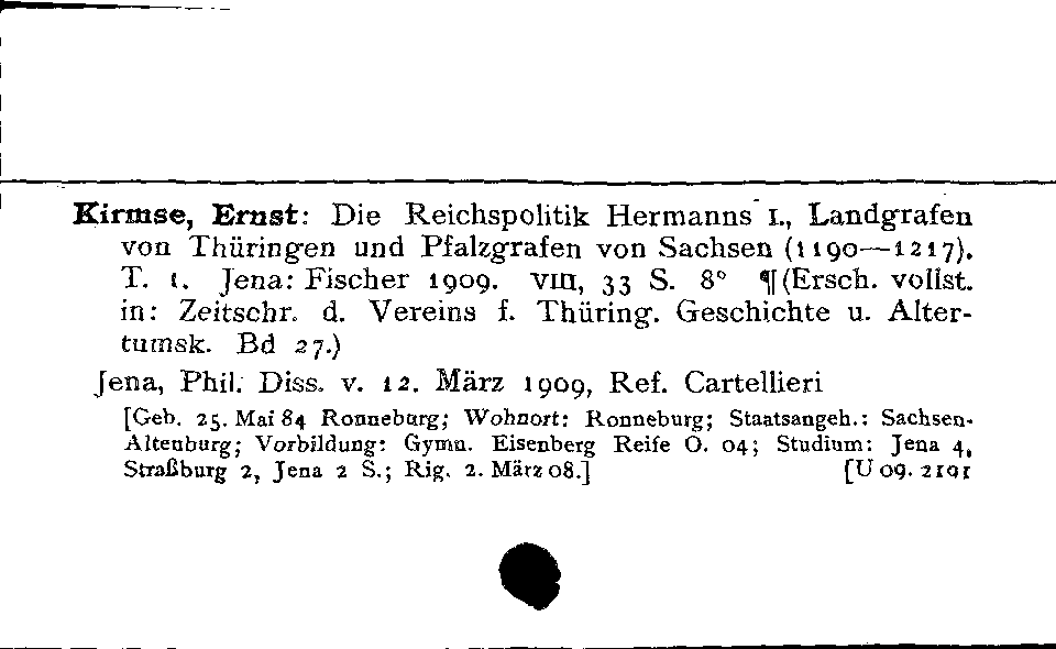 [Katalogkarte Dissertationenkatalog bis 1980]