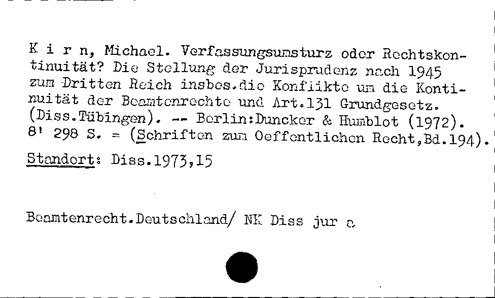 [Katalogkarte Dissertationenkatalog bis 1980]