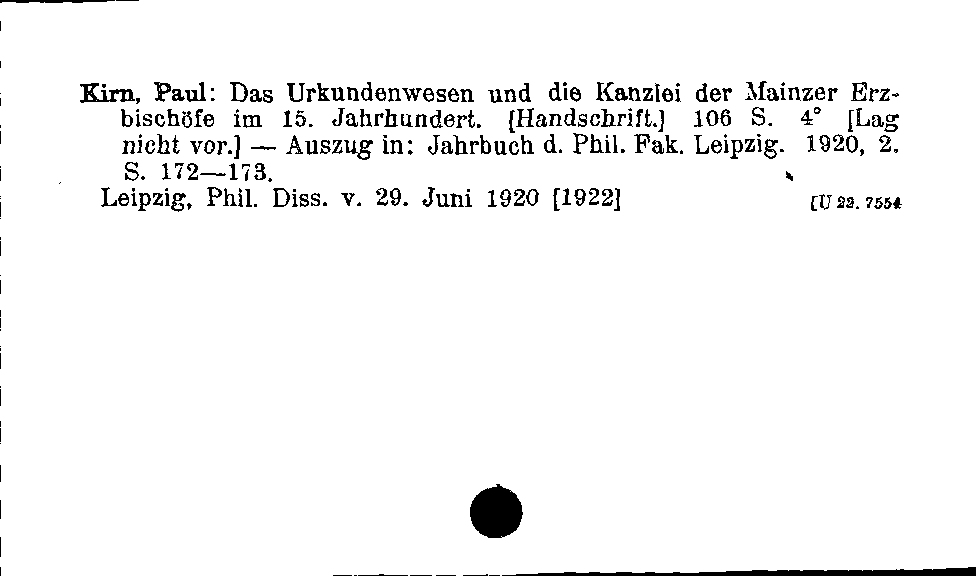 [Katalogkarte Dissertationenkatalog bis 1980]